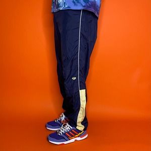 Vintage Navy Blue Track Pants Gold Accents Baggy Fit 90s small Great Condition!!